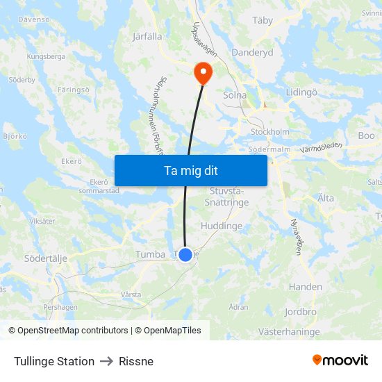 Tullinge Station to Rissne map