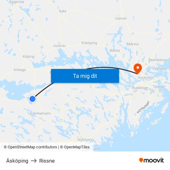 Äsköping to Rissne map