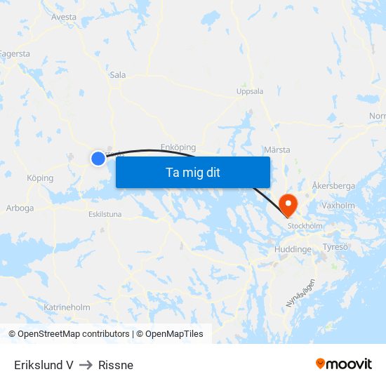 Erikslund V to Rissne map