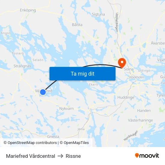 Mariefred Vårdcentral to Rissne map