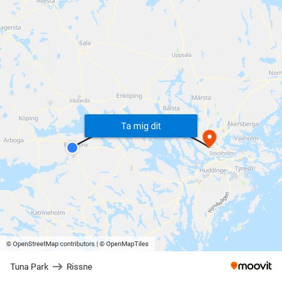 Tuna Park to Rissne map