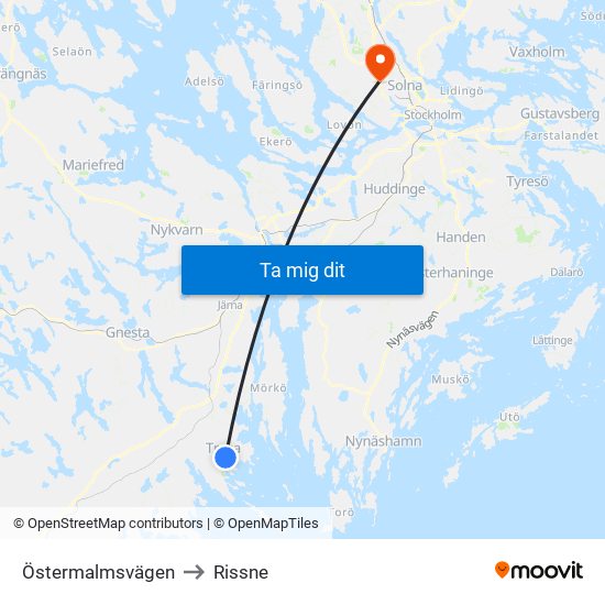 Östermalmsvägen to Rissne map