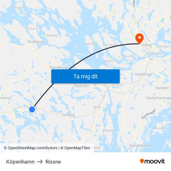 Köpenhamn to Rissne map