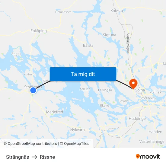 Strängnäs to Rissne map
