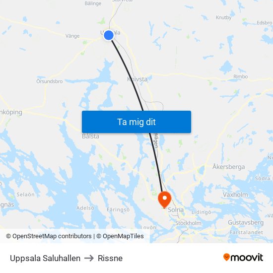 Uppsala Saluhallen to Rissne map
