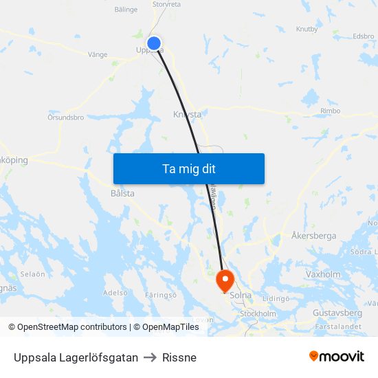 Uppsala Lagerlöfsgatan to Rissne map