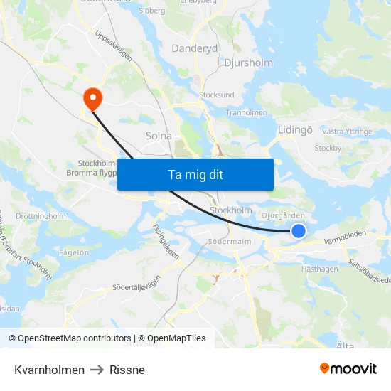 Kvarnholmen to Rissne map