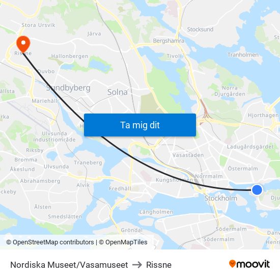 Nordiska Museet/Vasamuseet to Rissne map