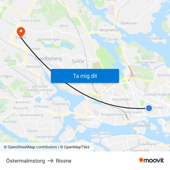 Östermalmstorg to Rissne map