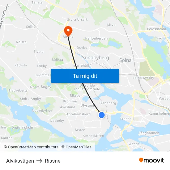Alviksvägen to Rissne map