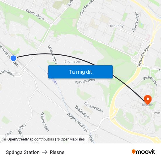 Spånga Station to Rissne map