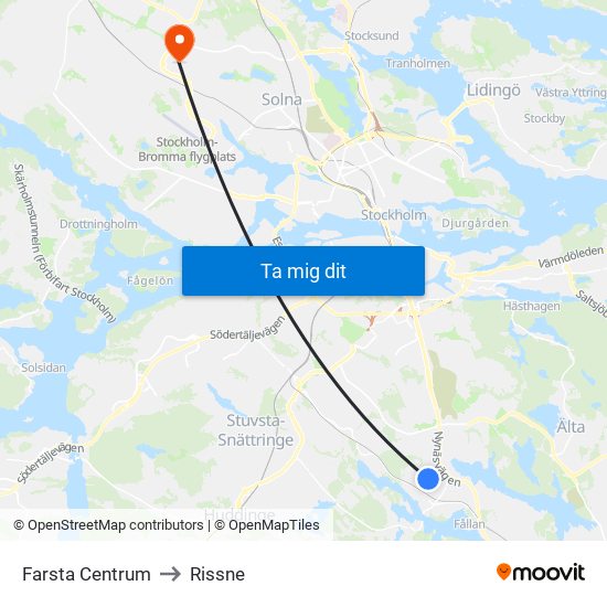 Farsta Centrum to Rissne map