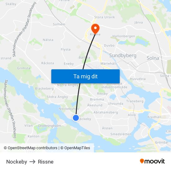 Nockeby to Rissne map