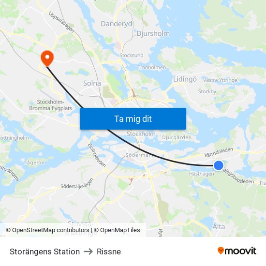 Storängens Station to Rissne map