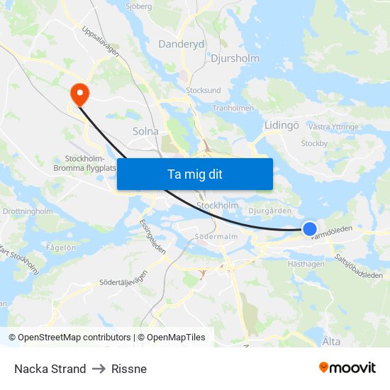 Nacka Strand to Rissne map