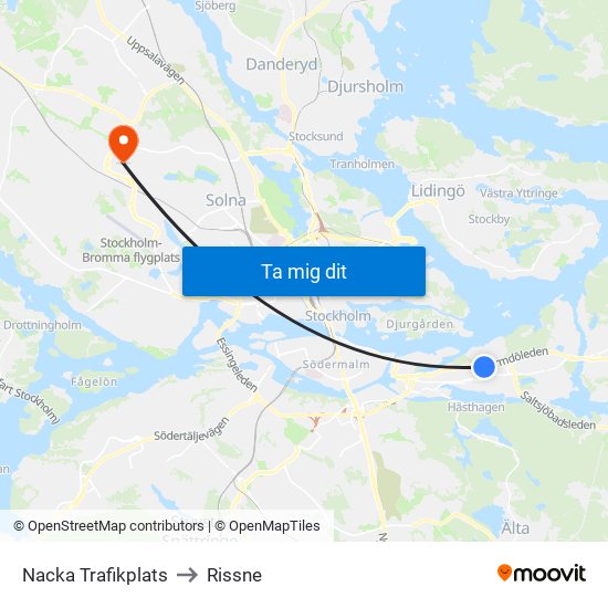 Nacka Trafikplats to Rissne map