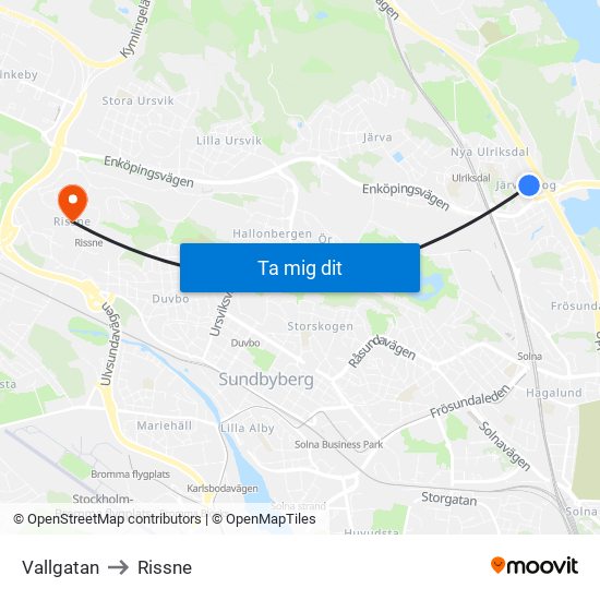 Vallgatan to Rissne map