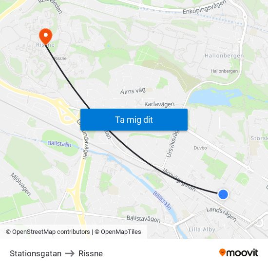 Stationsgatan to Rissne map