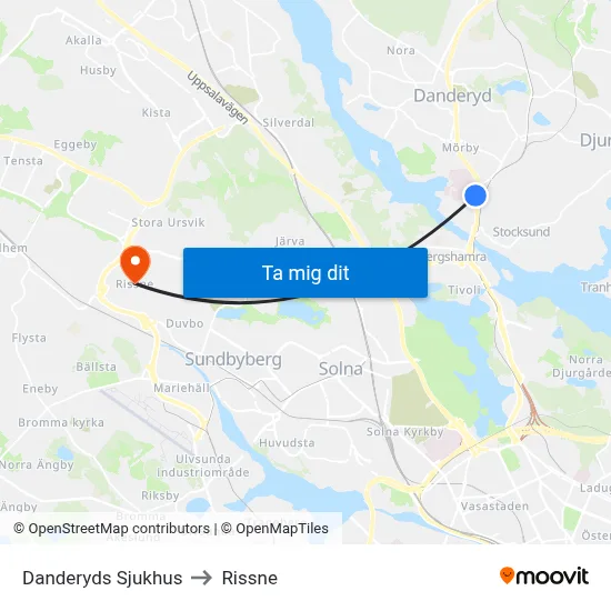 Danderyds Sjukhus to Rissne map