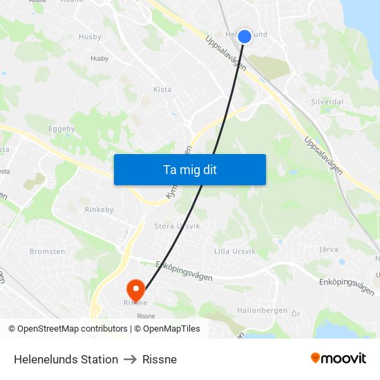 Helenelunds Station to Rissne map