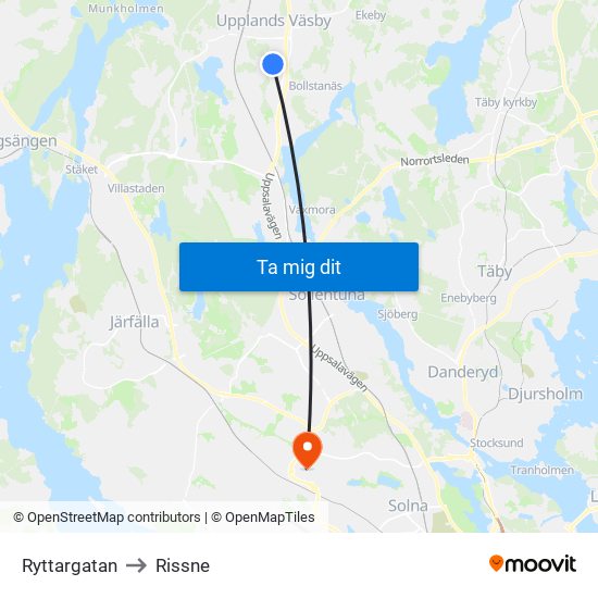 Ryttargatan to Rissne map