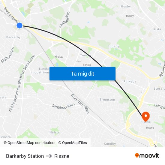 Barkarby Station to Rissne map