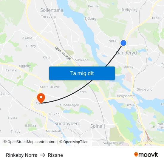 Rinkeby Norra to Rissne map
