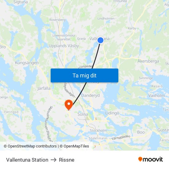 Vallentuna Station to Rissne map