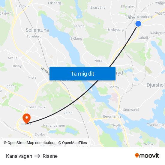 Kanalvägen to Rissne map