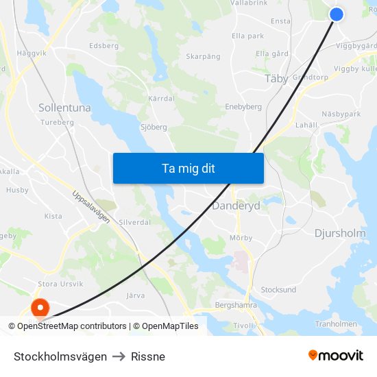 Stockholmsvägen to Rissne map