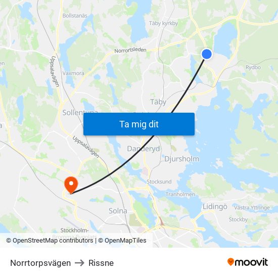 Norrtorpsvägen to Rissne map