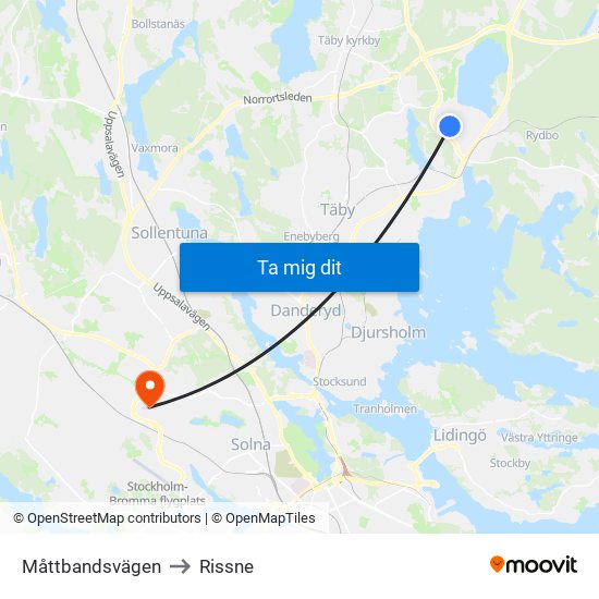 Måttbandsvägen to Rissne map