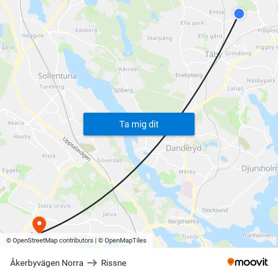 Åkerbyvägen Norra to Rissne map