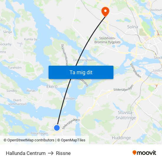 Hallunda Centrum to Rissne map