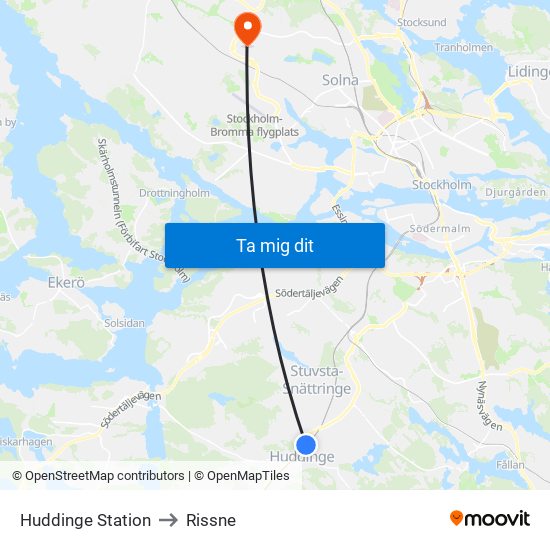 Huddinge Station to Rissne map