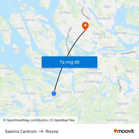 Salems Centrum to Rissne map