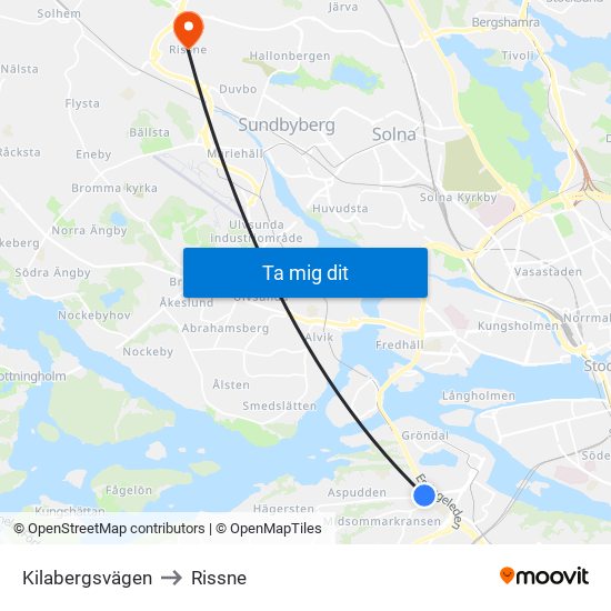 Kilabergsvägen to Rissne map