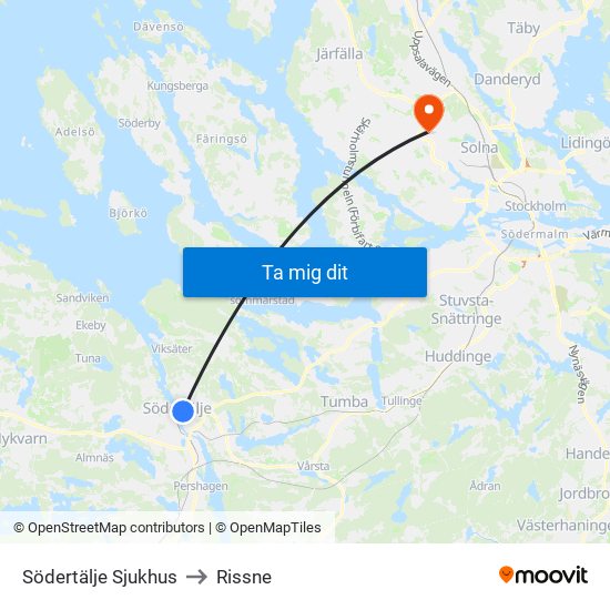 Södertälje Sjukhus to Rissne map