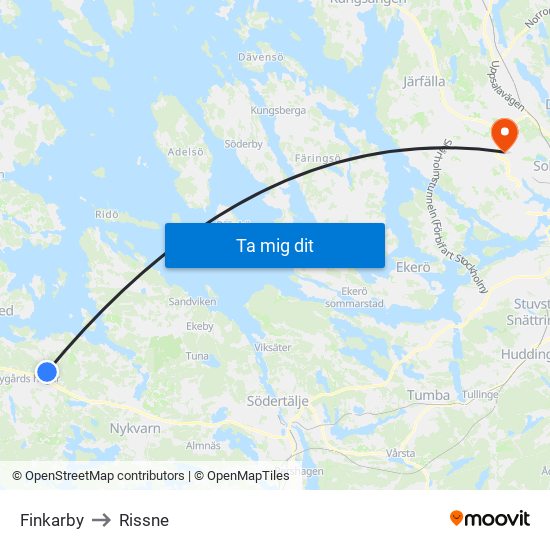 Finkarby to Rissne map