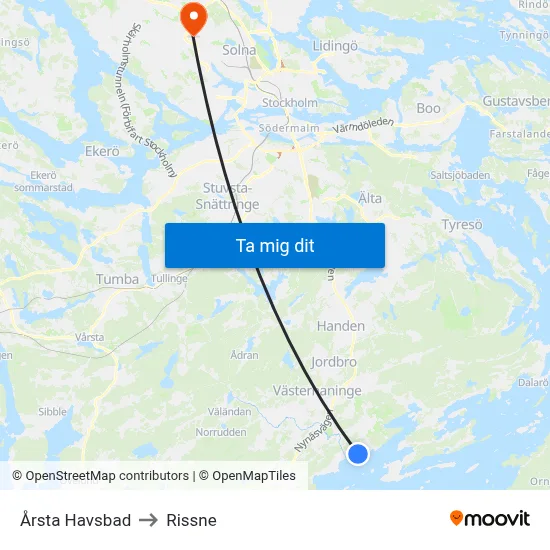 Årsta Havsbad to Rissne map