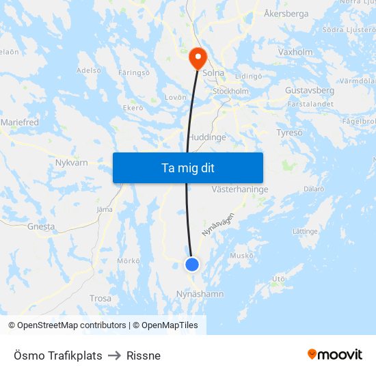 Ösmo Trafikplats to Rissne map