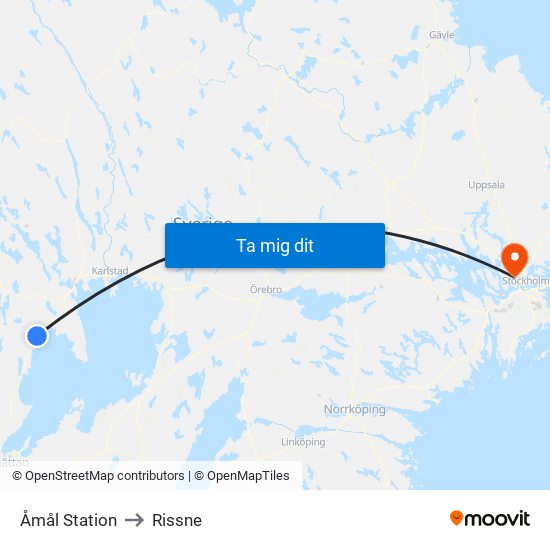 Åmål Station to Rissne map