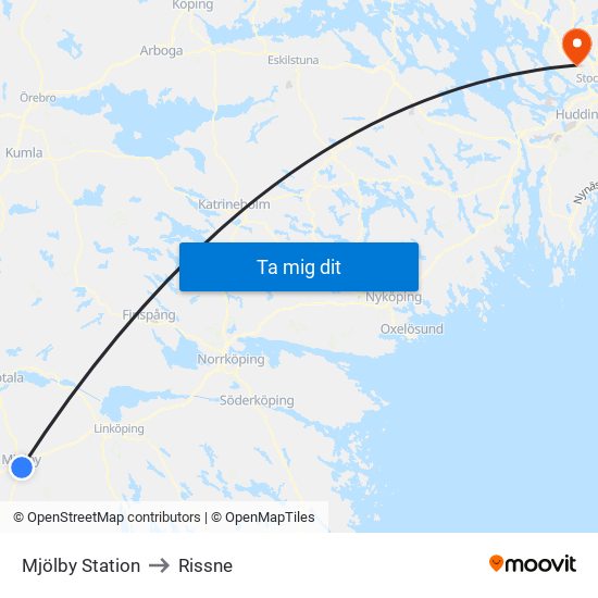 Mjölby Station to Rissne map