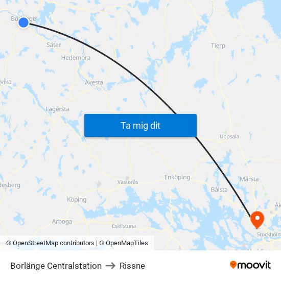 Borlänge Centralstation to Rissne map