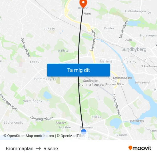 Brommaplan to Rissne map