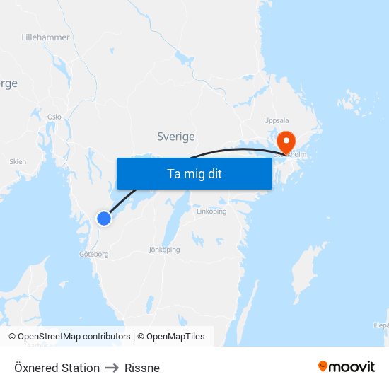 Öxnered Station to Rissne map