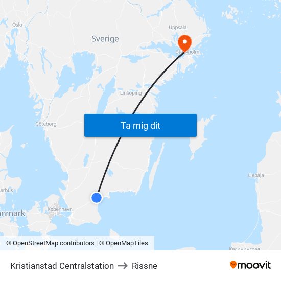 Kristianstad Centralstation to Rissne map