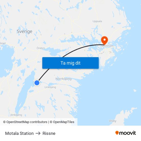 Motala Station to Rissne map