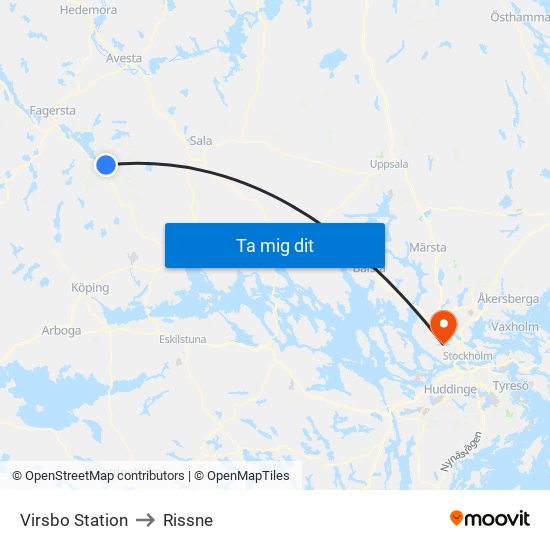 Virsbo Station to Rissne map