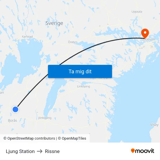 Ljung Station to Rissne map